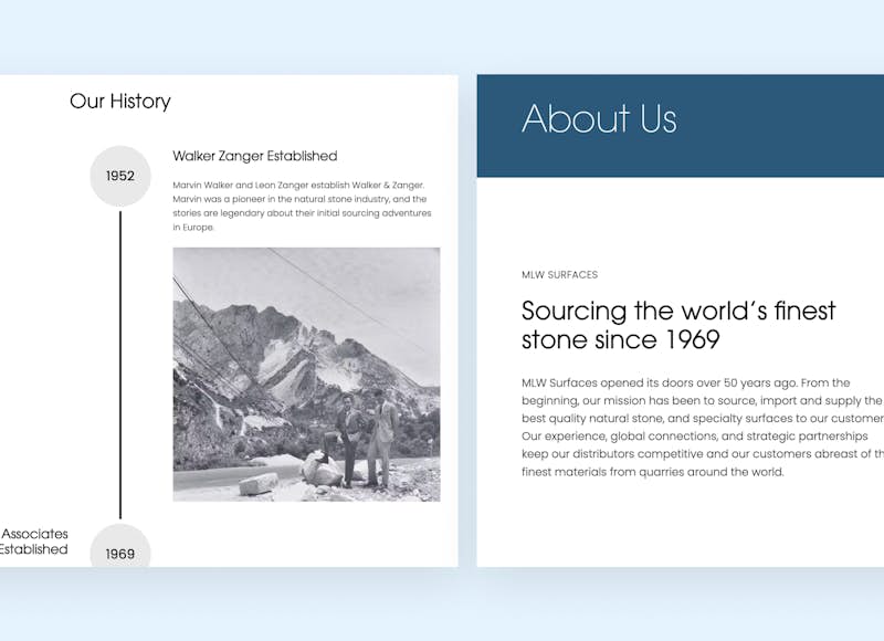 Responsive website design with company history